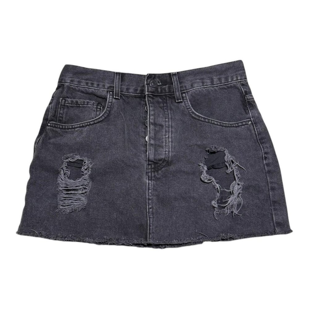 Forever 21 Los Angeles 100% Cotton Faded Black Distressed Denim Skirt Women's 27